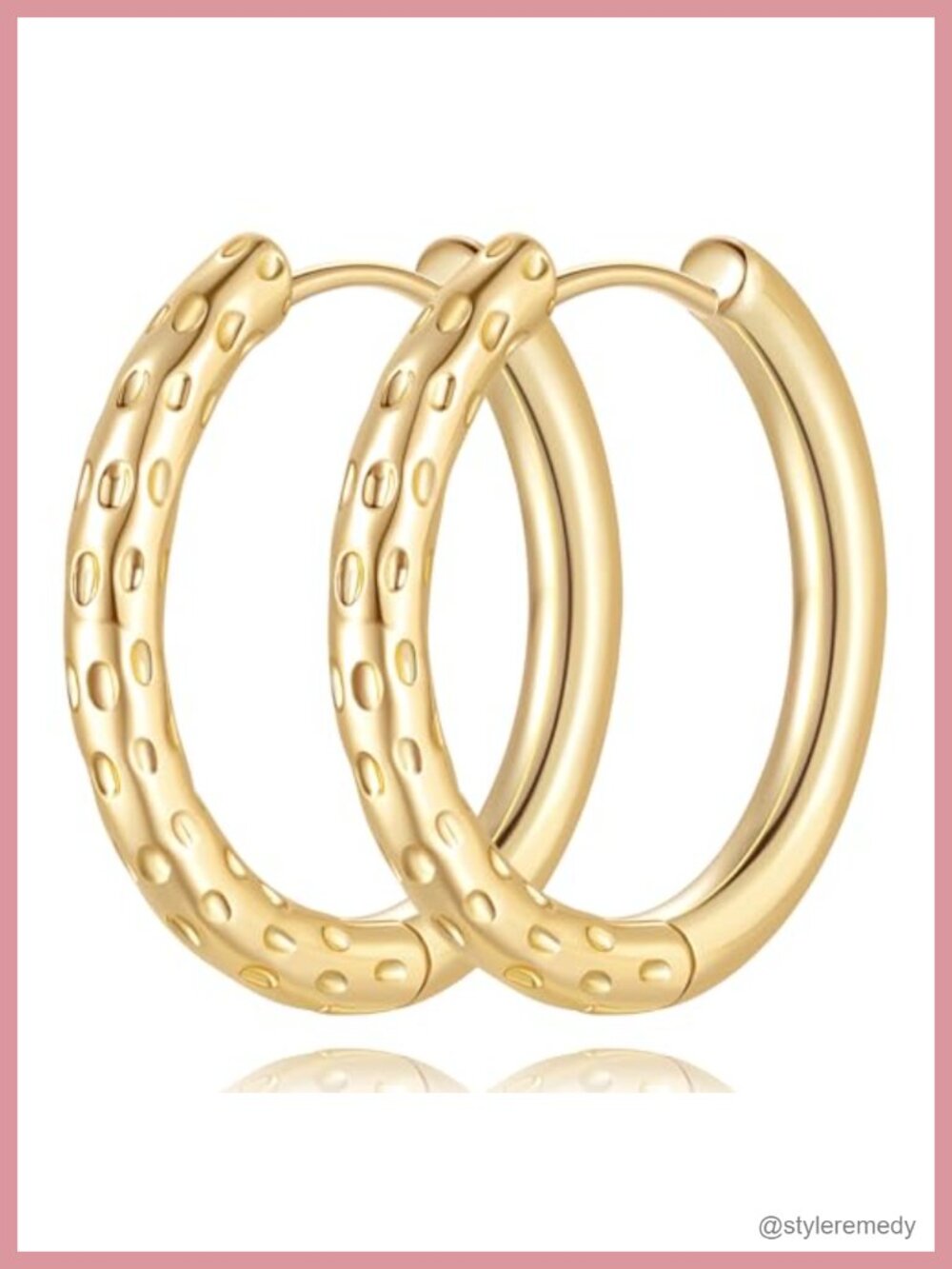 14K Gold Plated Textured Huggie Hoop Earrings Snap Back